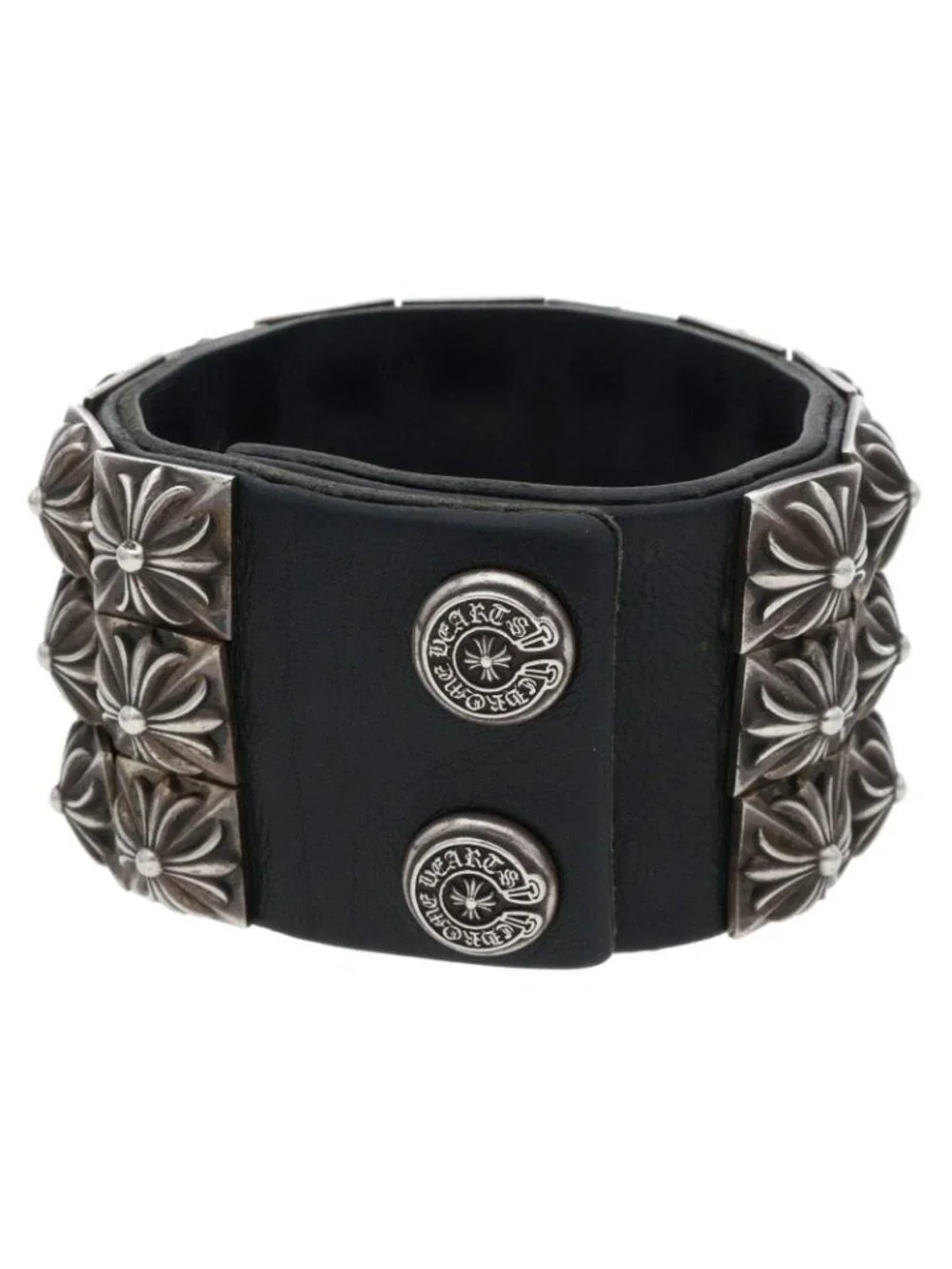 Chrome Hearts Zero Stud Trpl Row Pyramid Triple Leather Bracelet